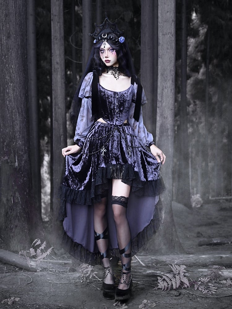 Gothic Purple Velvet Lace-up Corset Top