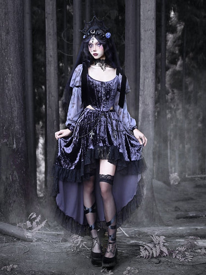 Gothic Purple Velvet Lace-up Corset Top