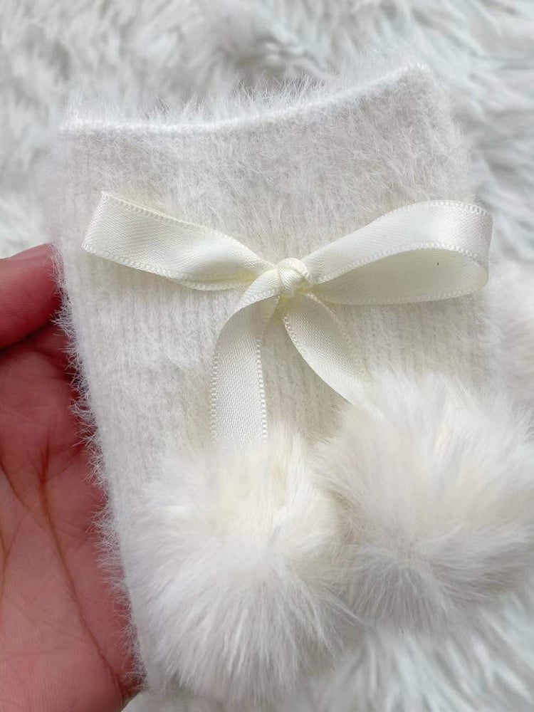 4 Colors Bow Pompons Lolita Calf/Ankle Socks