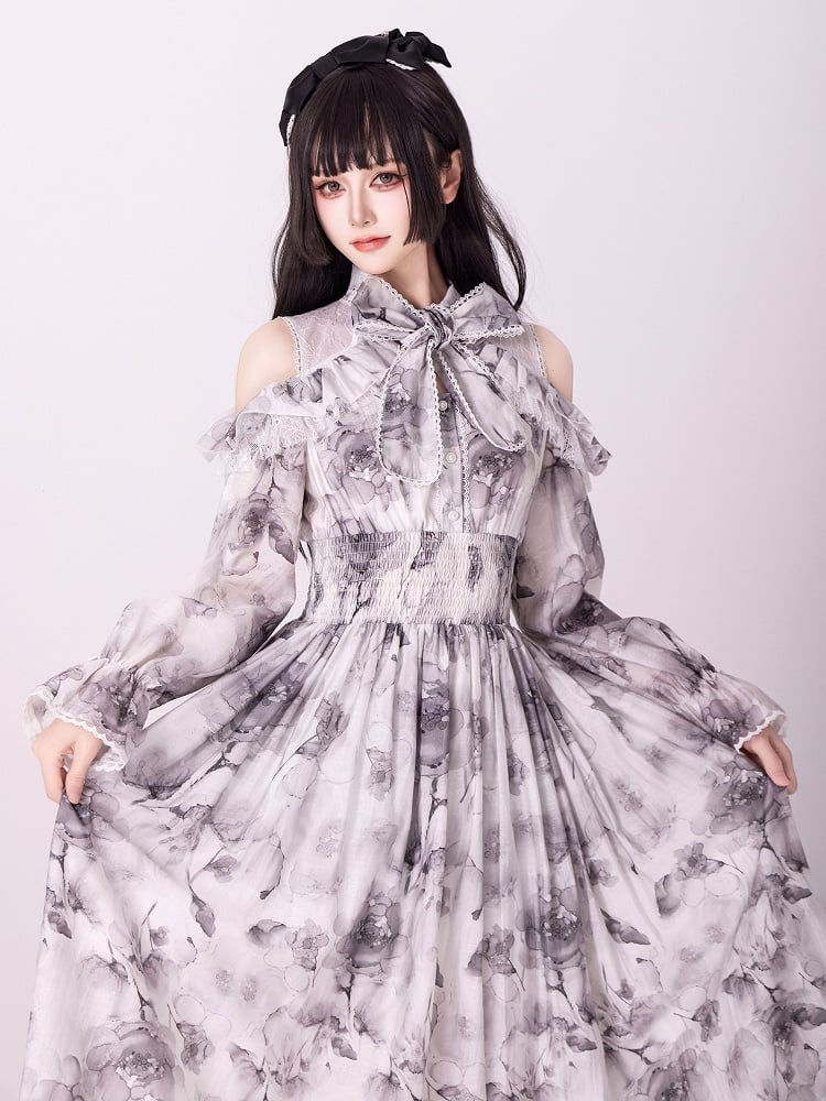 Jirai Kei Dress Work-Ready Elegant Floral Print Dress