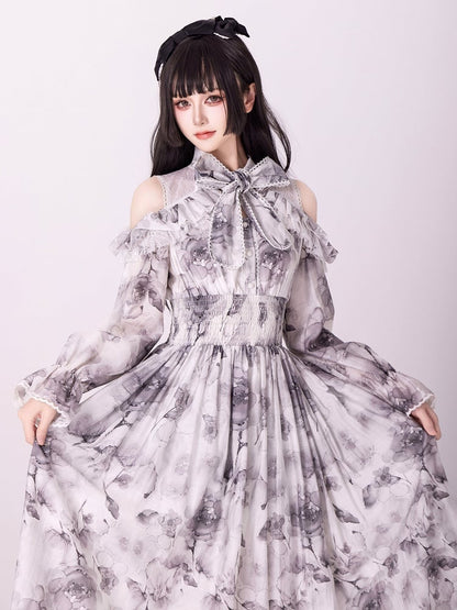 Jirai Kei Dress Work-Ready Elegant Floral Print Dress