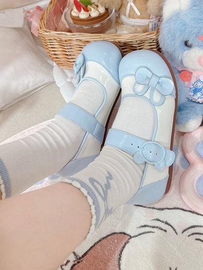 Blue Bunny Ear Bowknot Decorated Bear Buckle Flats