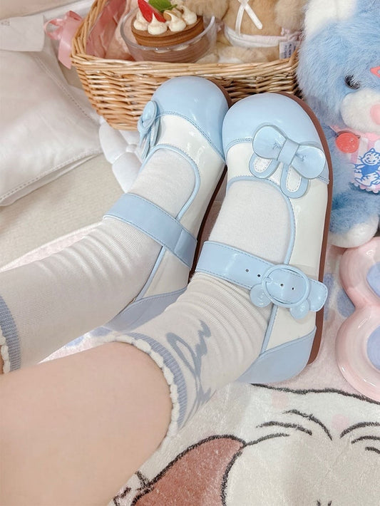 Blue Bunny Ear Bowknot Decorated Bear Buckle Flats