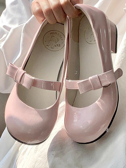Pink Sweet Lolita Low-heel Mary Janes with Bow Embellishments