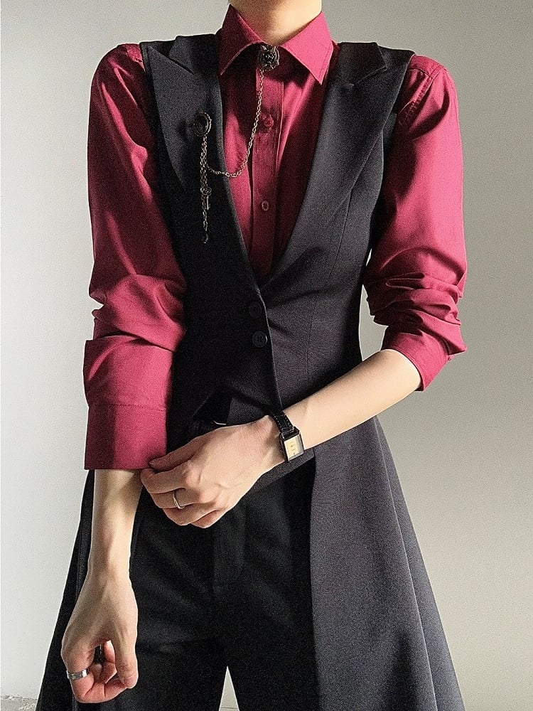 Ouji Lolita Black Tailcoat Vest with Peaked Lapel & Triangular Back Slit