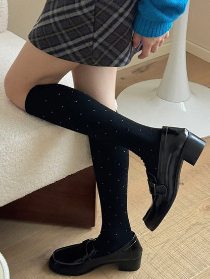 White/Light Brown/Dark Coffee/Dark Grey/Black Polka-dot Pattern Underknee Stockings