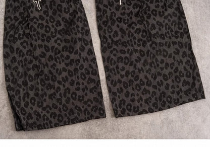 Y2K Black and Gray Leopard Leg Warmers