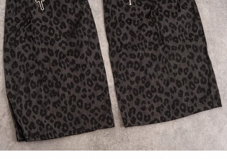 Y2K Black and Gray Leopard Leg Warmers