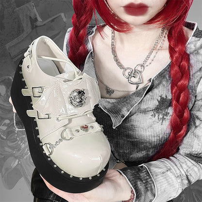 Devil Wings Punk White Platforms Silver-tone Studs Goth Shoes