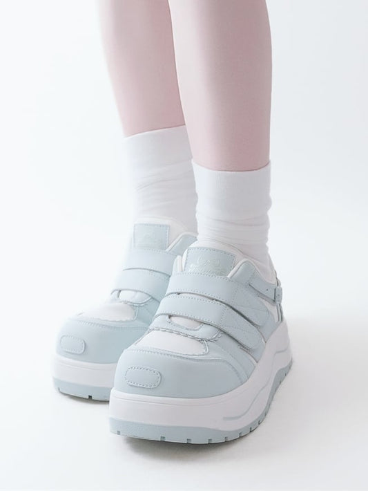 Blue Velcro Strap Closures Platform Sneakers
