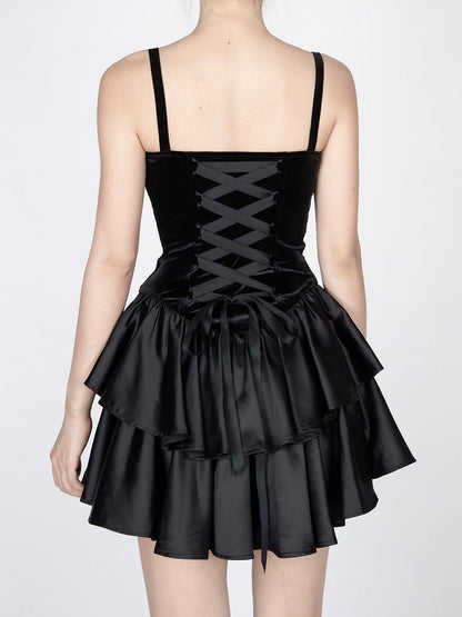 Gothic Black Tiered Skirt Vintage Cami Dress
