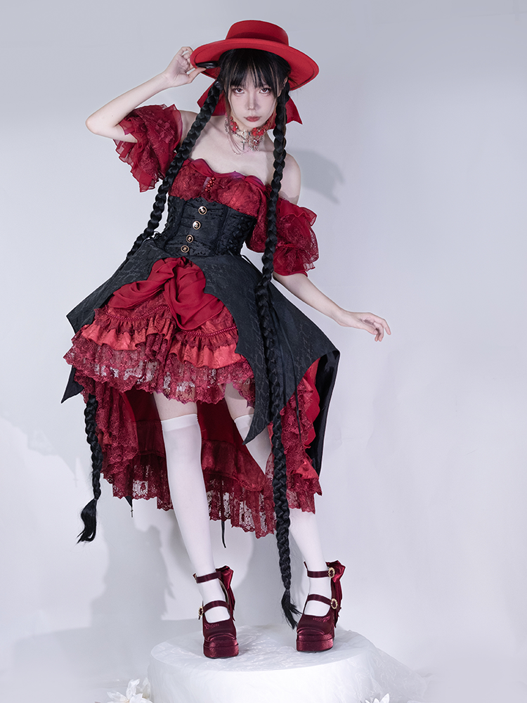 Wine Red Detachable Bowknot Lily of the Valley Embroidery High Block Heel Platform Mary Janes