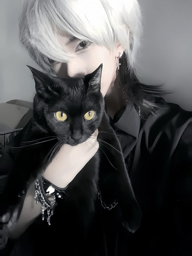 Punk Black Puppy Bracelet With Bone Charms