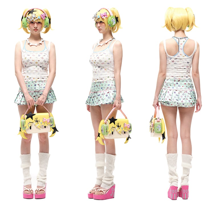 Yellow Headphone Girl PU Crossbody Tote Bag