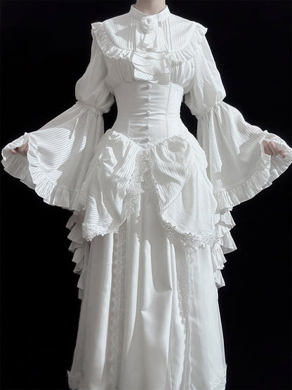 Clearance-Size L for Waist 68-72CM White Gothic Boned Corset Under Bust High Waist Aristocrat Lolita Skirt