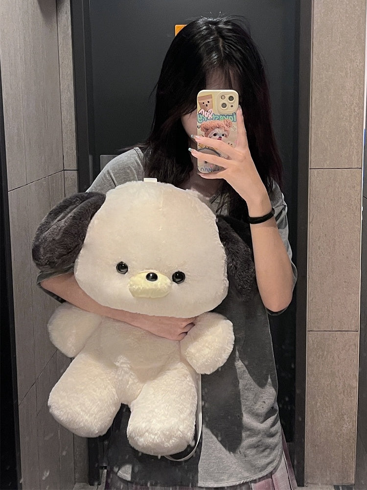 White 35cm/50cm Plush Baby Dog Backpack Detachable Shoulder Straps