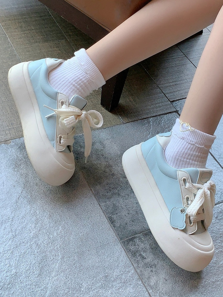 Daily Kawaii Blue Upper with White Platform Sole & Star And Teddy Bear Applique