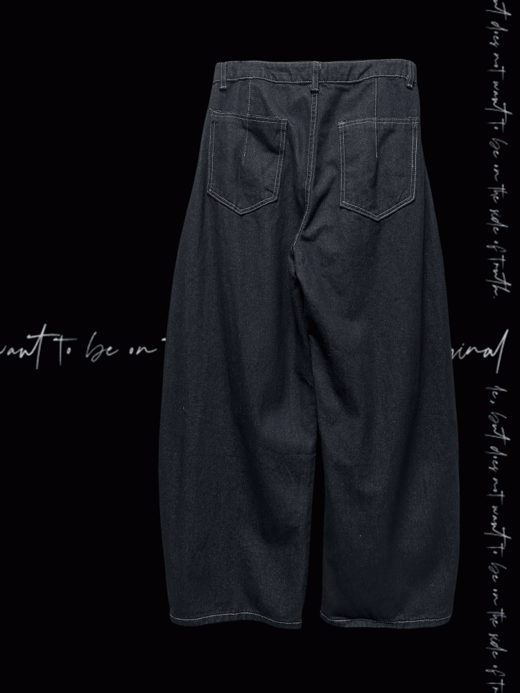 Cross Applique Dark Blue Buttons Fly Front Wide-leg Jeans