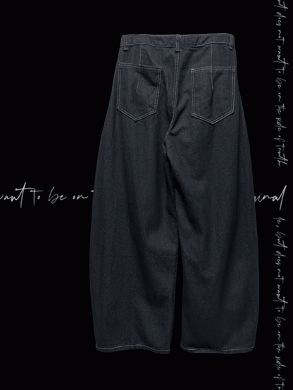 Cross Applique Dark Blue Buttons Fly Front Wide-leg Jeans