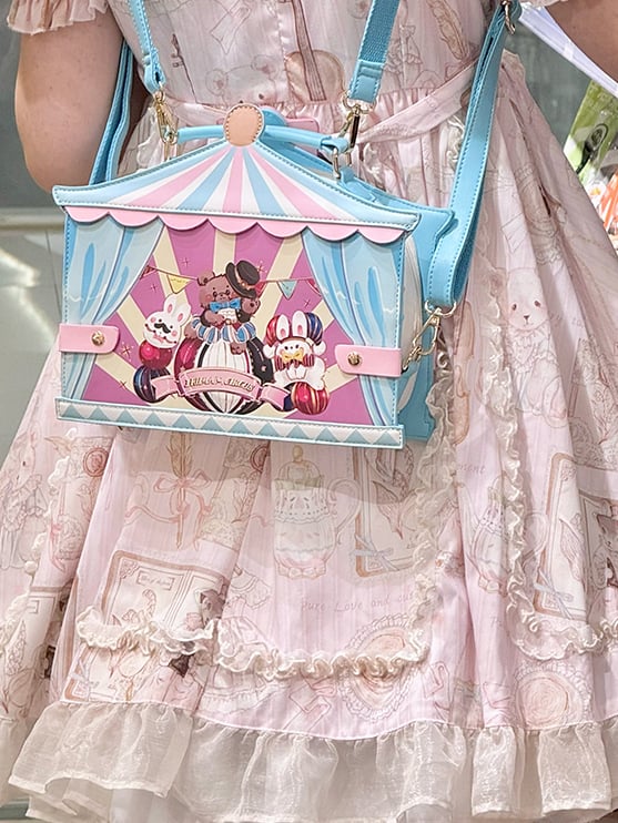 Blue Circus Sweet Bunny and Bear Print Ita Bag