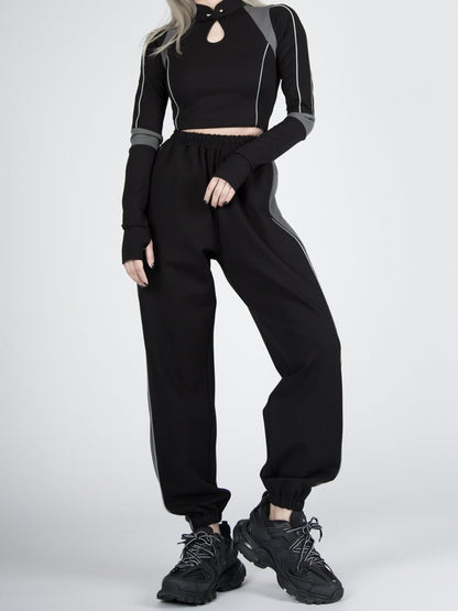 Futuristic Cyberpunk Stand Collar Long Sleeves Cropped Top