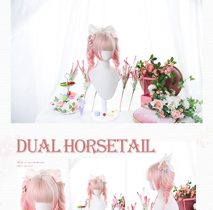 Mid-length Gradient Double Ponytail Curly Synthetic Wig