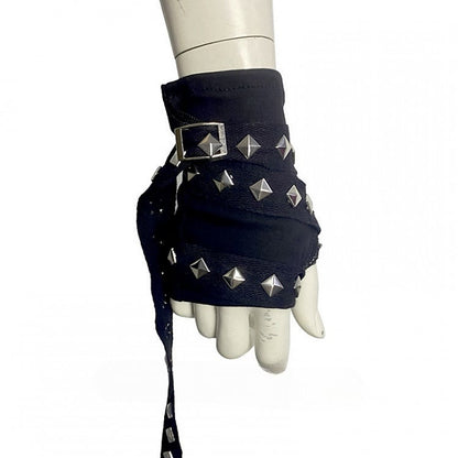 Black Punk Gothic Studs Strap Fingerless Gloves