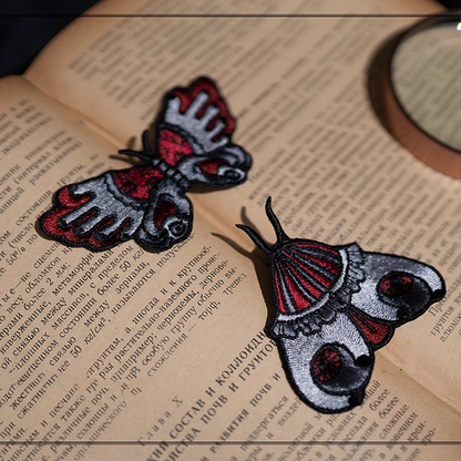 Butterfly and Moth Embroidery Black and Red Hairclips/Brooches