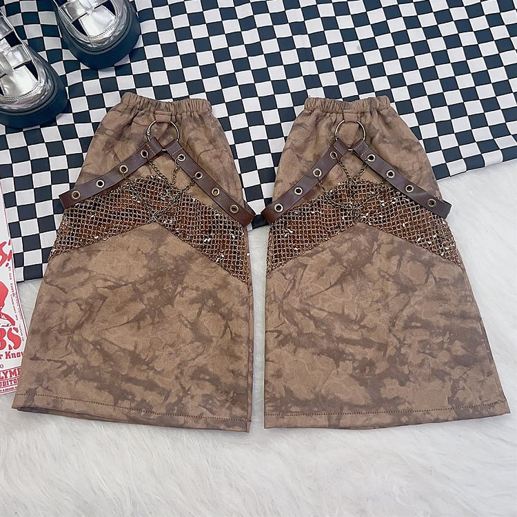 Black/Brown Wasteland Punk Cross Charm Tie Dye Design Leg Warmers