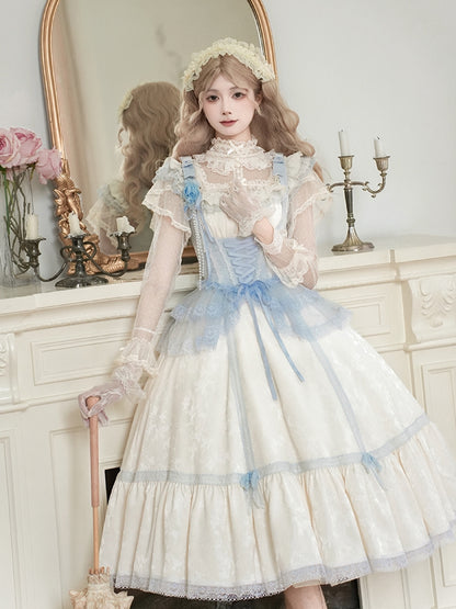 Beige and Light Blue Slim Fit Waist Versatile Neckline Lolita JSK Full Set