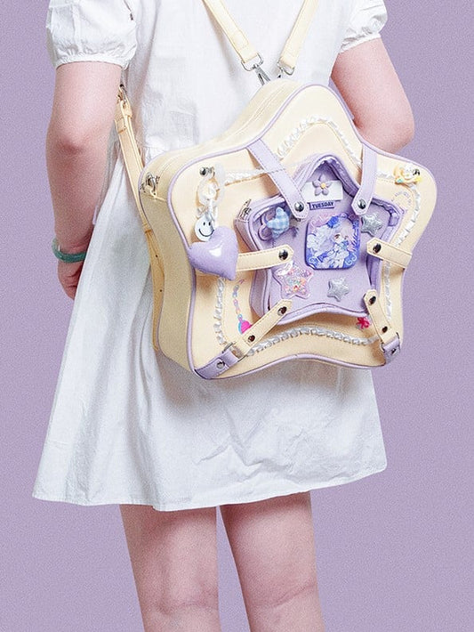 Yellow & Purple Starry 2-Way Ita Bag With Kawaii Style