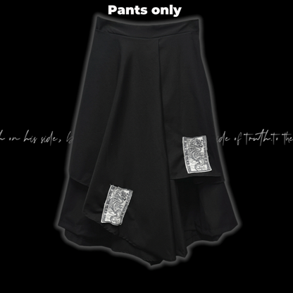 Black Punk Appliques Asymmetrical Layered Wide-Leg Pants