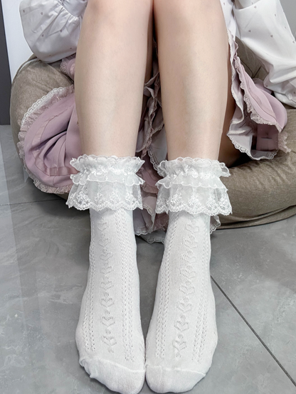 Jirai Kei Lace Cuffs White Cotton Ankle Socks