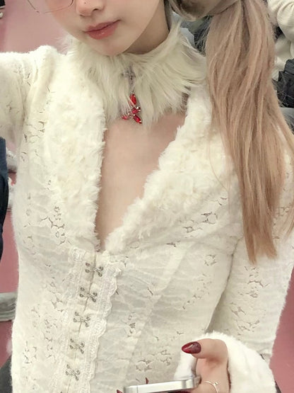 Plush Beige Cross Blood Drip Choker