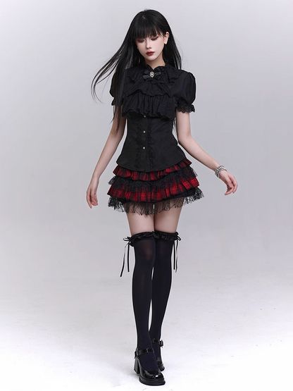 Black Puff Sleeves Vintage Gothic Blouse with Detachable Jabot Tie