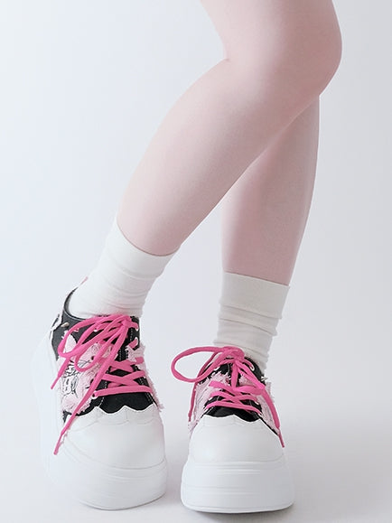 Black&Pink Y2K Star Applique Platform Sneakers