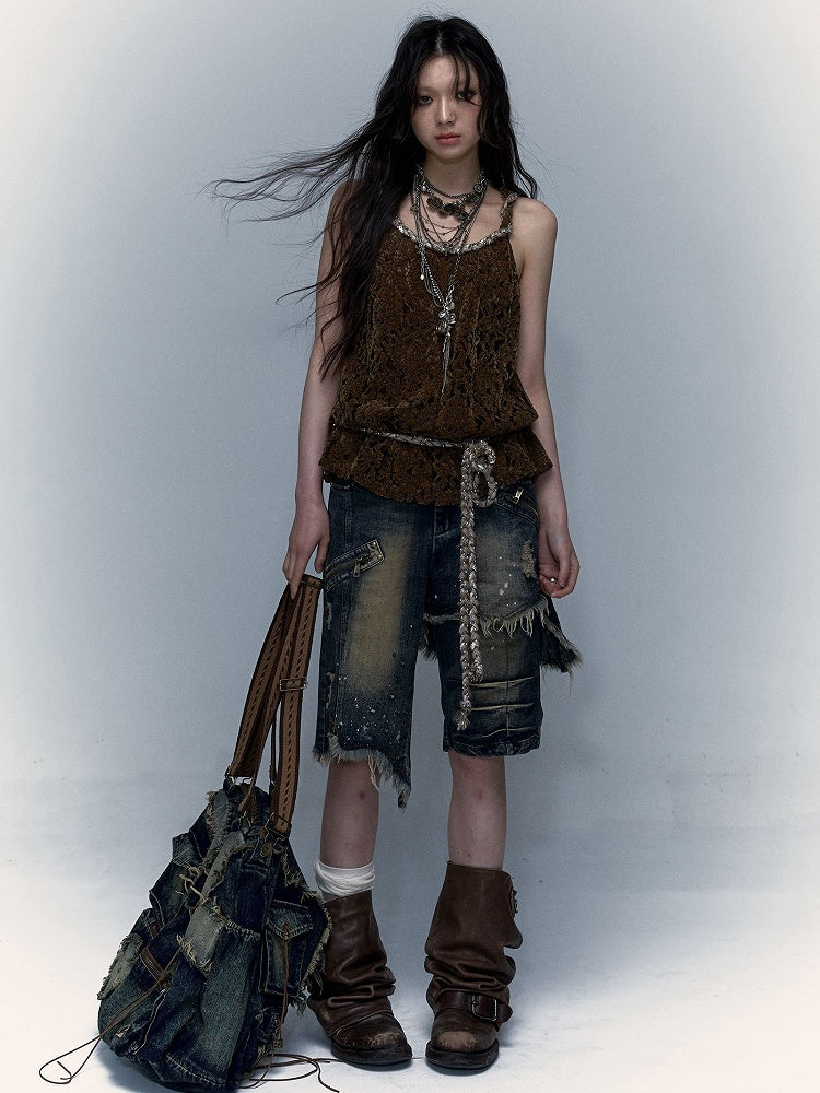 Hemp Rope Design Brown Loose Cami Top