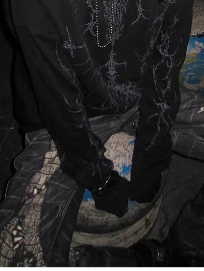 Y2K Punk Print Black Long Sleeves Top