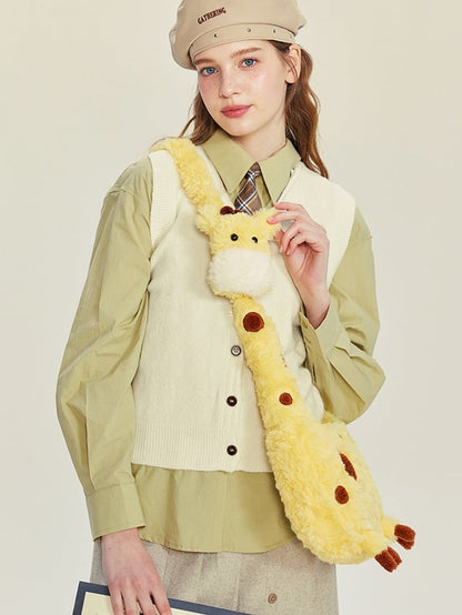 Yellow Plush Giraffe Crossbody Bag