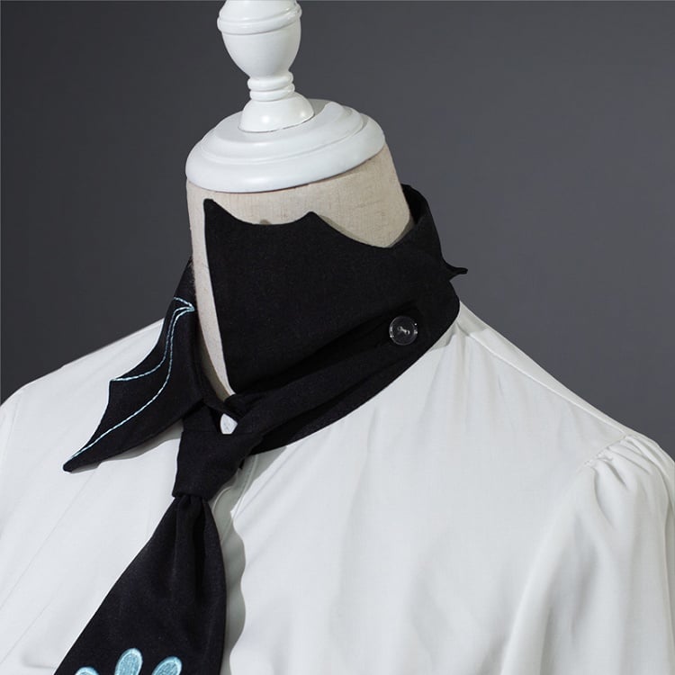 White Punk Rock Ruched Long Sleeves Shirt with Tie