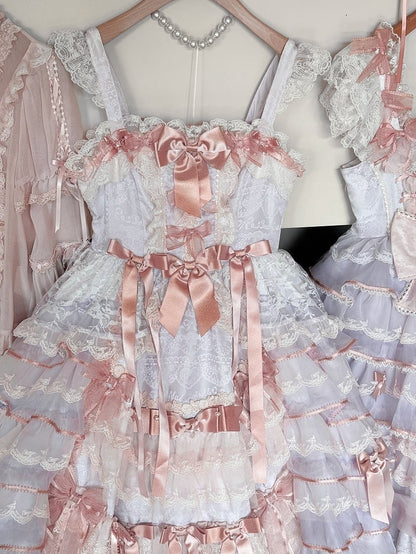 Purple and Pink Bow Accents Tiered Skirt Hanayome Hime Lolita Jumper Skirt