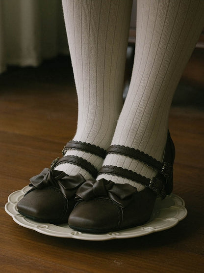 Brown Bow at Top Sweet Lolita Shoes