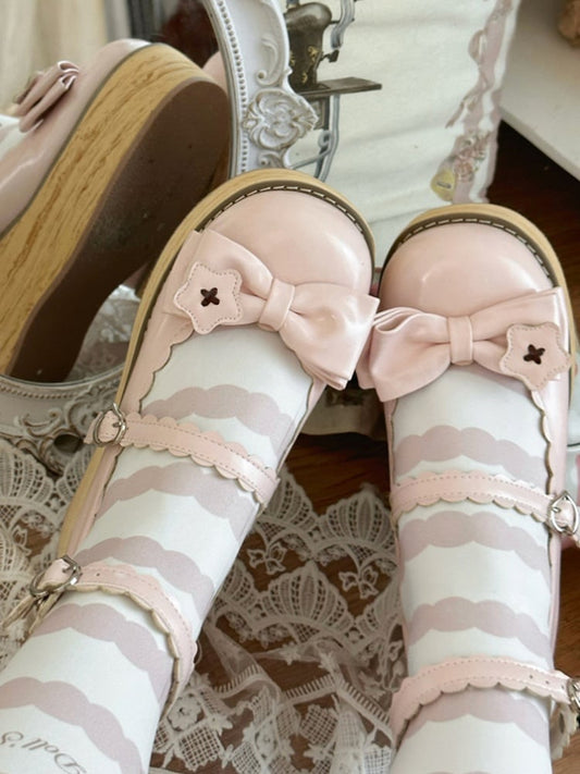 Pink Star Applique Bow at Top Lolita Platform Shoes