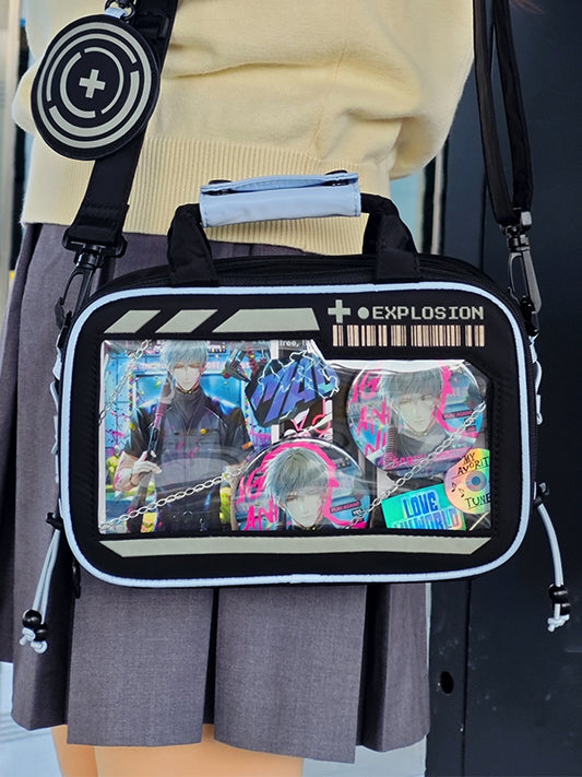 Blue Letter Print Luminous Design Crossbody Ita Bag