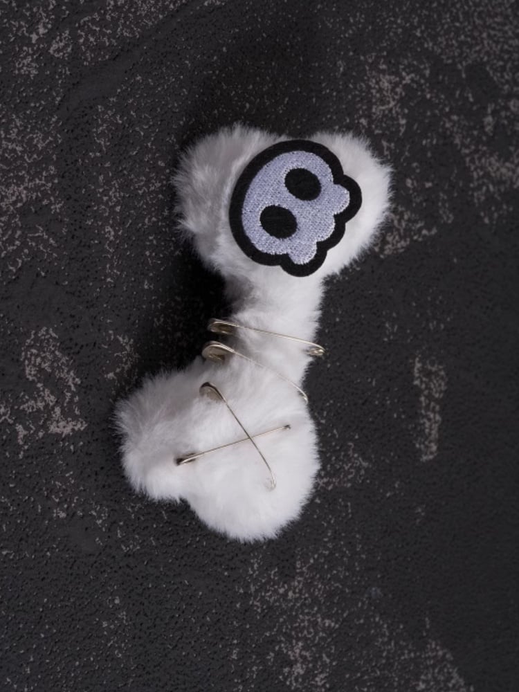White Gothic Skeleton Applique Pin Details Plush Bone Hairclip