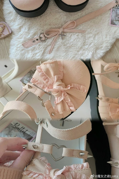 Spike Studs Bow Accents Pink Cross Gothic Platforms Punk Shoes