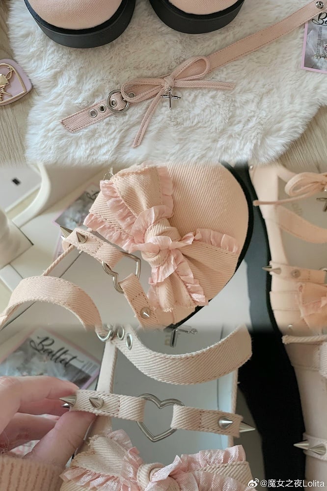 Spike Studs Bow Accents Pink Cross Gothic Platforms Punk Shoes