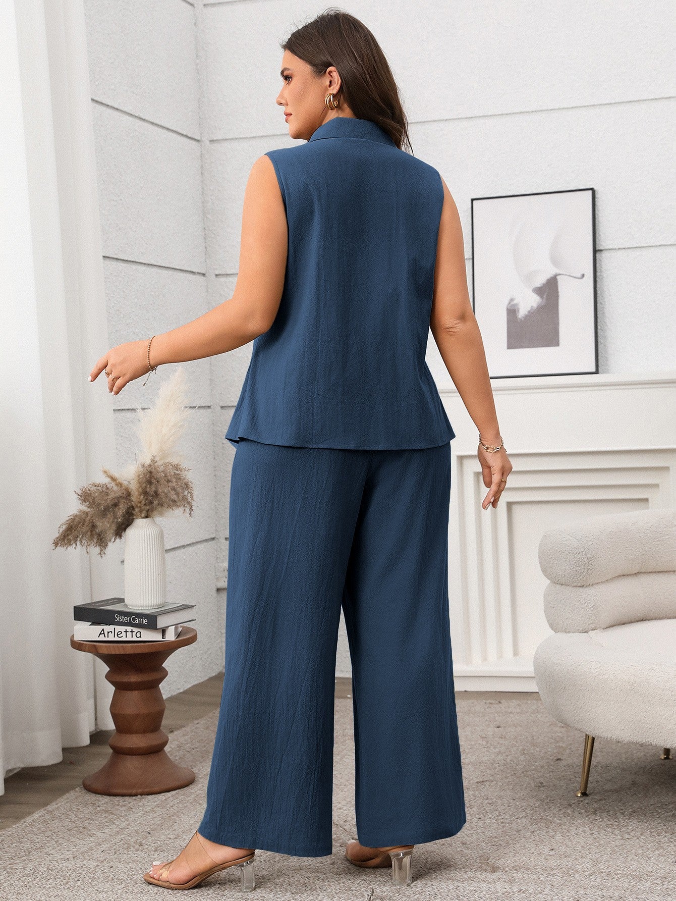 Summer Set Green Sleeveless Vest Wide-Leg Pants Women Outfit