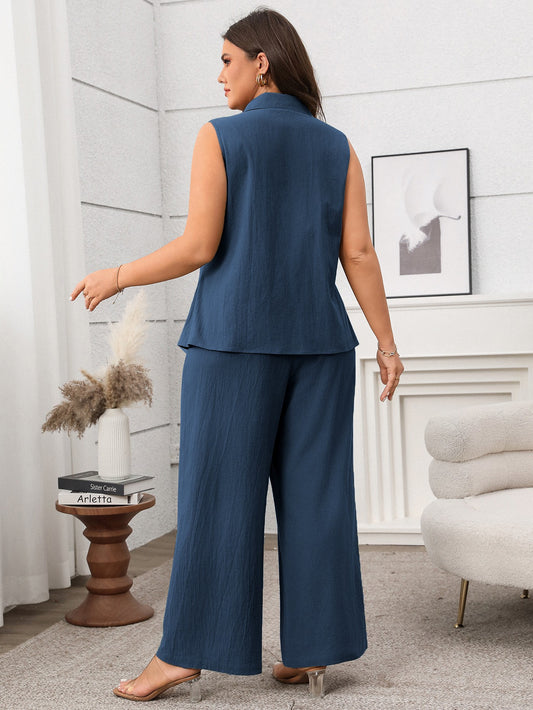 Summer Set Green Sleeveless Vest Wide-Leg Pants Women Outfit