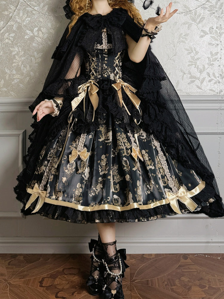 Black Self-tie Big Bow Neckline Cloak